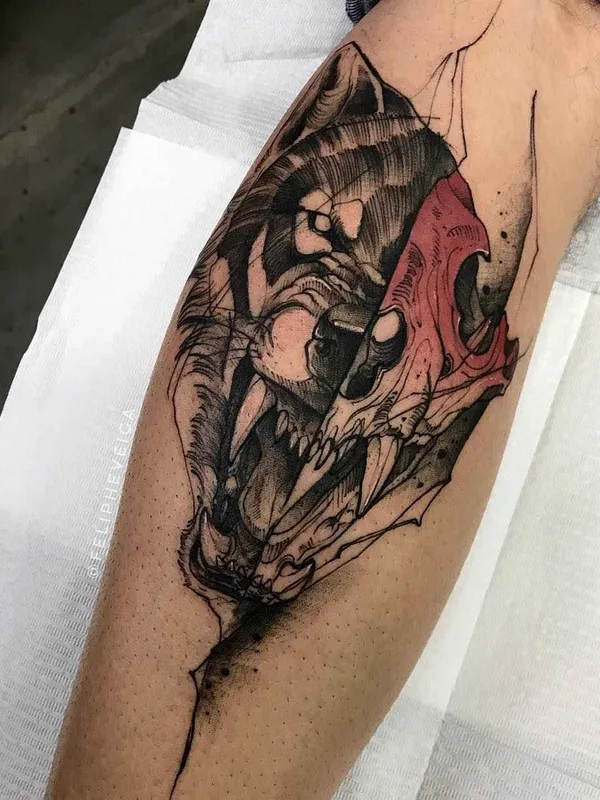 black and grey sketch Tatuaggio su calf #18845 | Tatuatore Feliphe Veiga