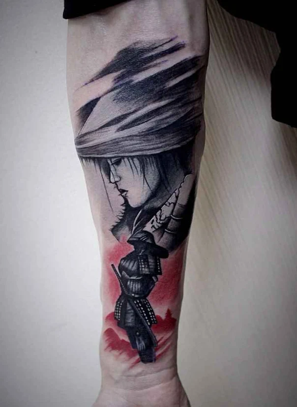 Японская Samurai, Portrait tattoo на Предплечье