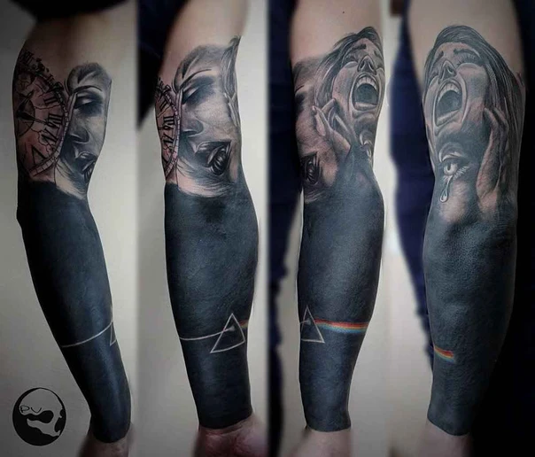 Блэкворк Face, Clock tattoo на Полный рукав