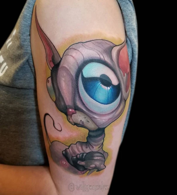 Illustrative Cat, Eye tattoo on Upper Arm