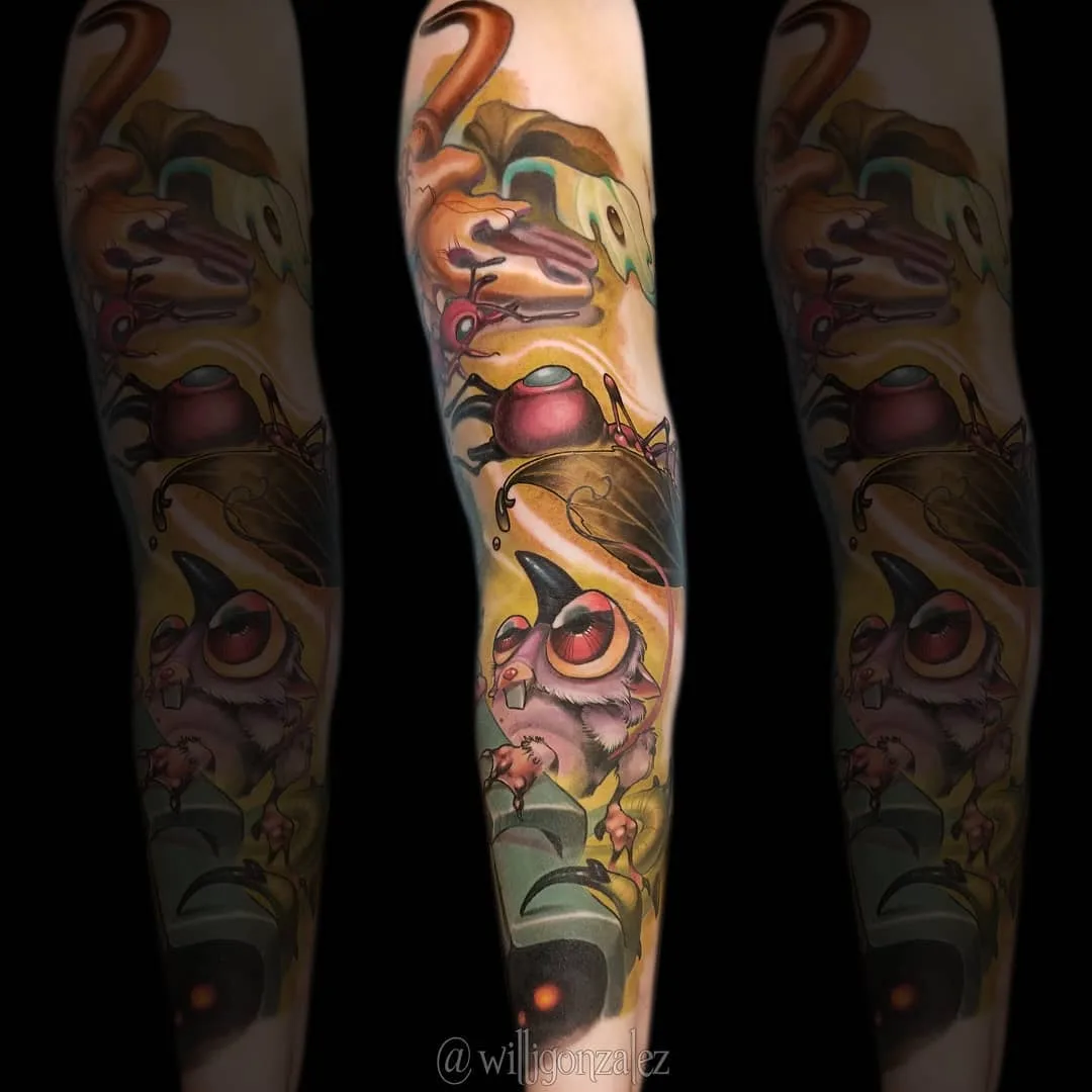 Tatuatore Will Gonzalez, tatuaggio a colori di nuova scuola realizzato secondo disegno dell'autore | New York, USA