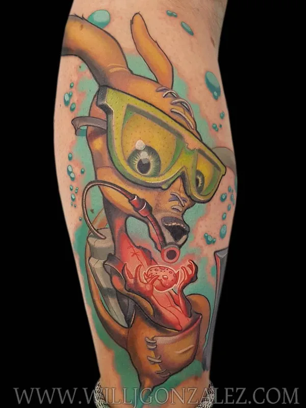 color cartoon Tatuaggio su calf #29418 | Tatuatore Will Gonzalez