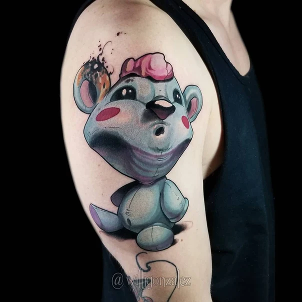 Cartoon Bear, Doll tattoo on Shoulder