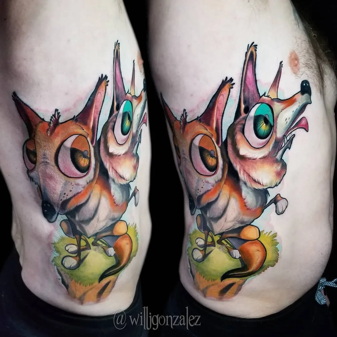 Tatuatore Will Gonzalez, tatuaggio a colori di nuova scuola realizzato secondo disegno dell'autore | New York, USA