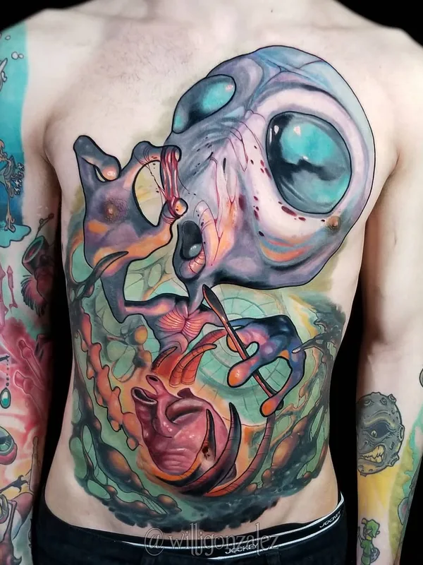 male color surrealism Tatuaggio su chest #29419 | Tatuatore Will Gonzalez