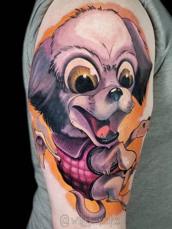 color cartoon Tatuaggio su bicep #29428 | Tatuatore Will Gonzalez