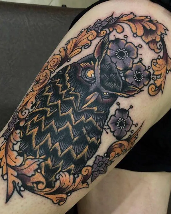 color neo traditional 纹身 在 thigh #29476 | 纹身师 Babaev Ivan
