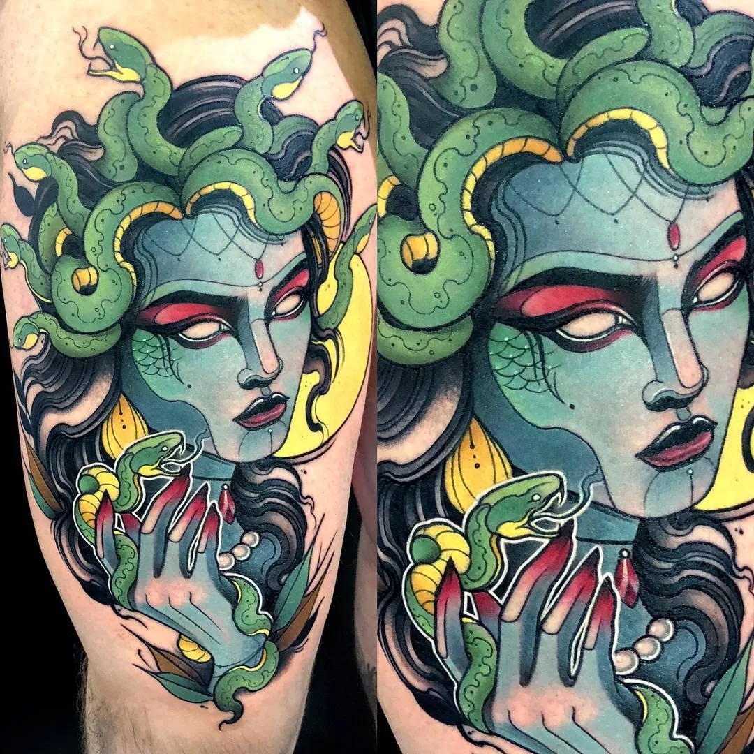 Artista di tatuaggi Juan David Rendón, tatuaggio a colori neo tradizionale | Colombia