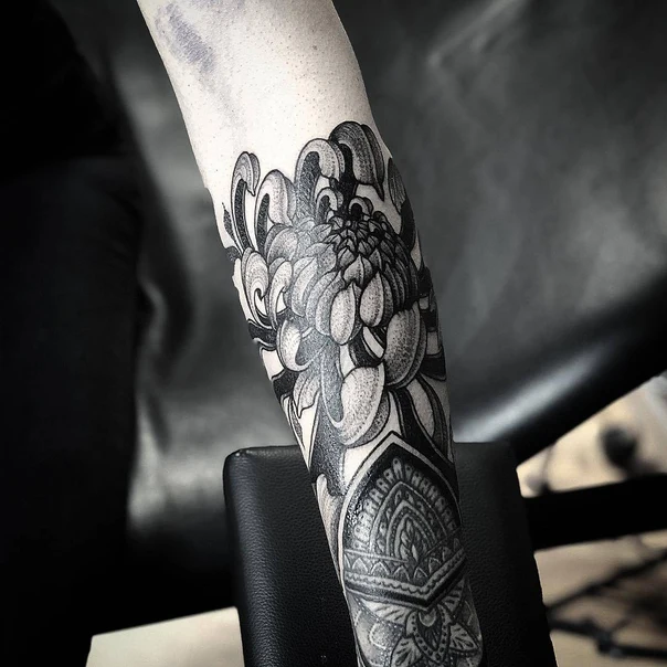 Blackwork Flower, Mandala tattoo on Forearm