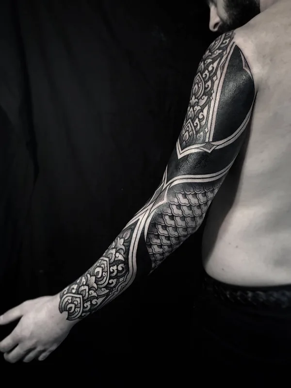 male black blackwork 타투 부위 full sleeve #29569 | 타투이스트 Diamante Murru