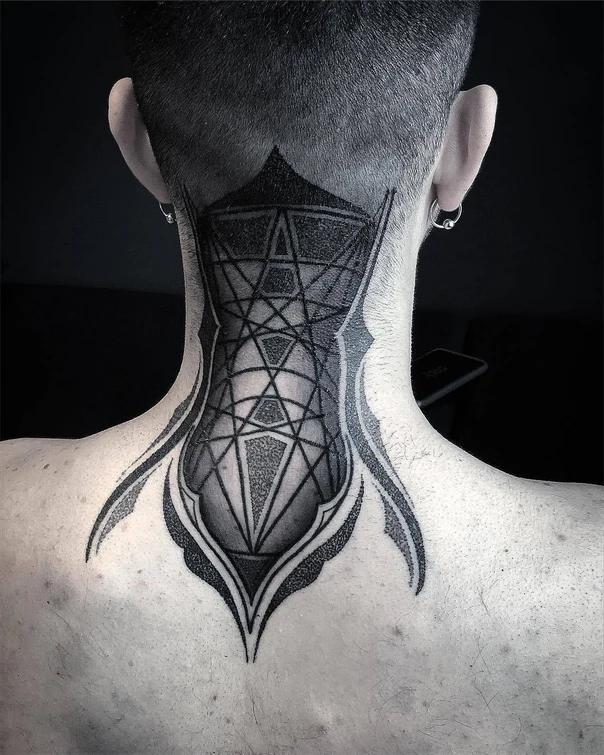 Geometric Geometric, Sacred geometry tattoo on Back of neck
