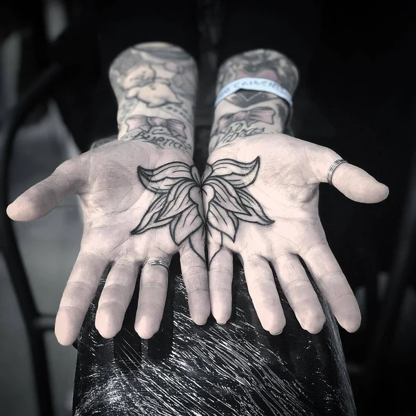 Linework Flower tattoo on Palm