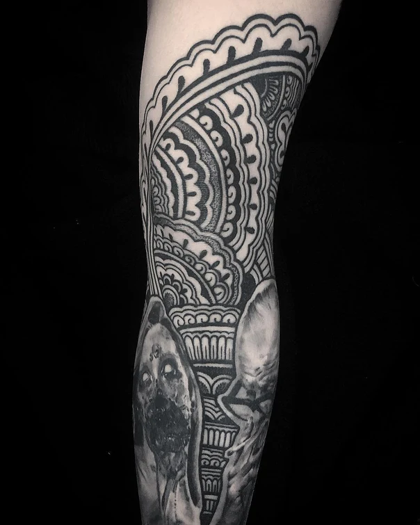 Blackwork Mandala, Portrait tattoo on Forearm