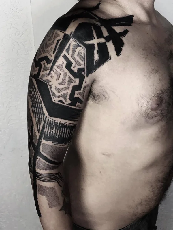 male black blackwork татуировка на full sleeve #29630 | Тату мастер Byron