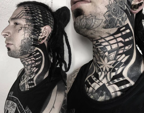 Blackwork Geometric, Mandala tattoo on Neck