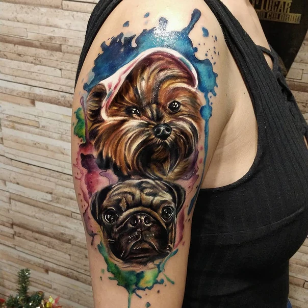 Realism Dog, Portrait tattoo on Upper Arm