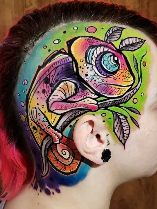 female color illustrative Tatuagem em back of neck #29658 | Tatuador Vinni Mattos