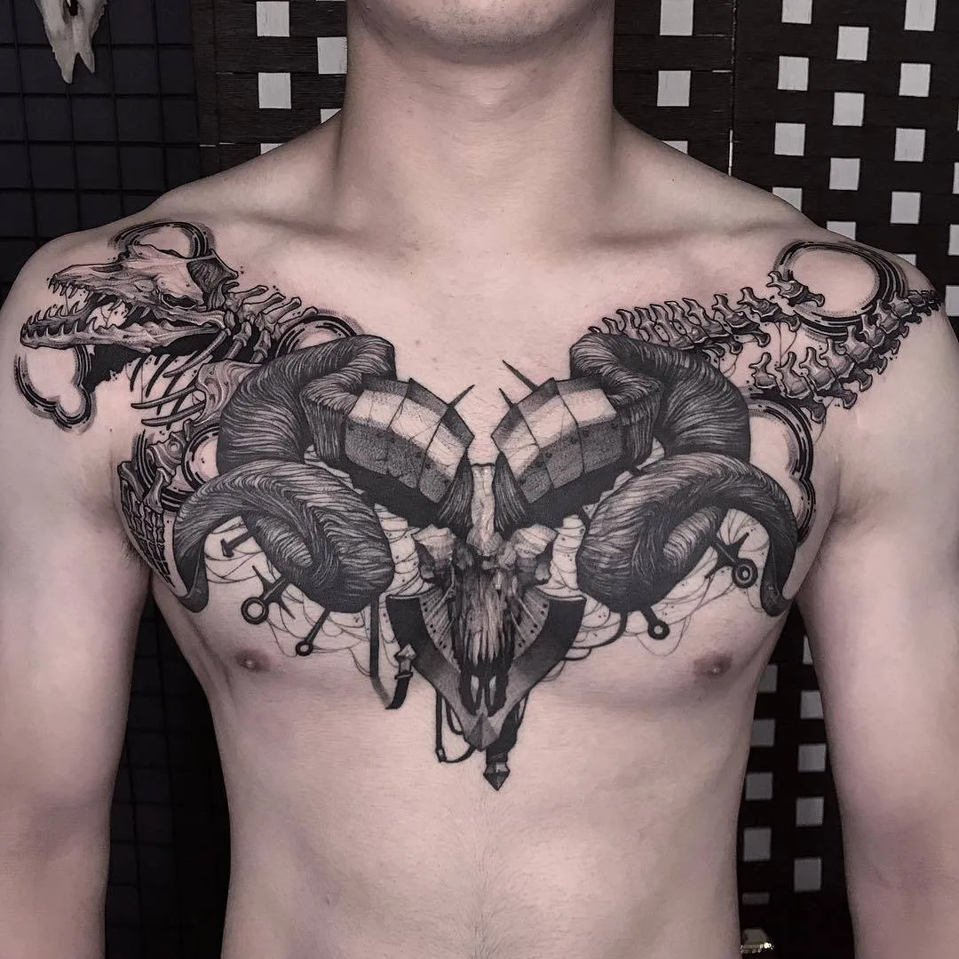 Artista de tatuagem BBrung, tatuagem do autor em preto, gráfica | Coreia, Busan