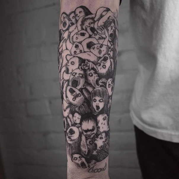 Blackwork Faces, Horror tattoo on Forearm