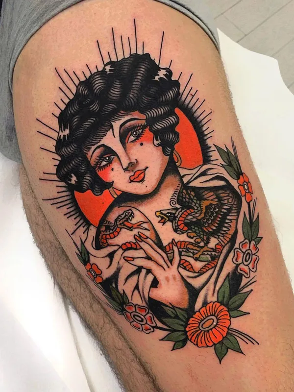 color neo traditional Tatuagem em thigh #29751 | Tatuador Pablo Lillo