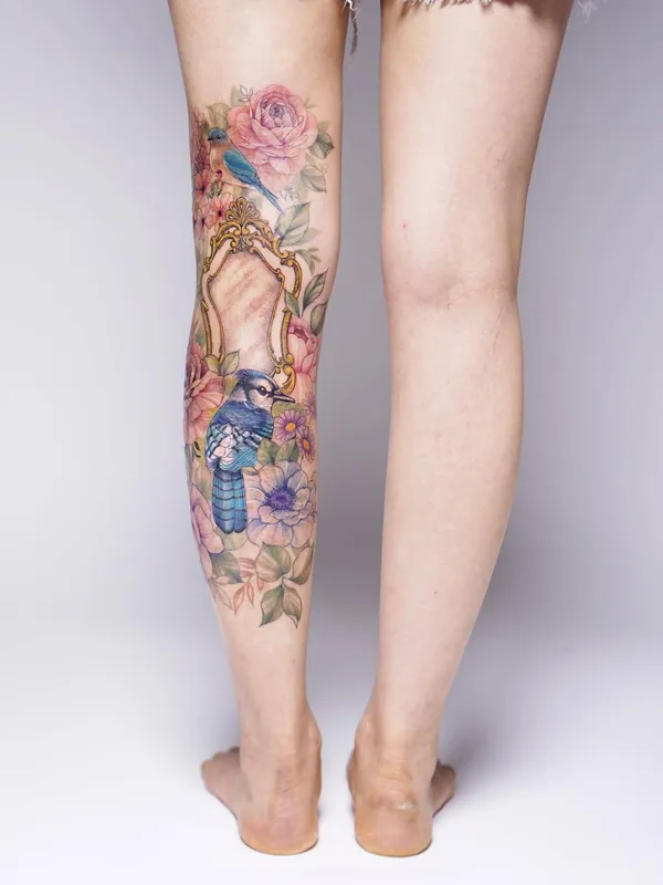 female color botanic татуировка на leg #29776 | Тату мастер Silo