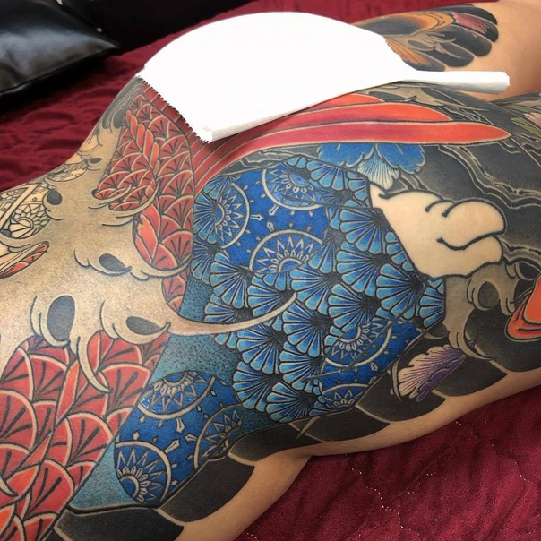 Japanese Floral, Wave tattoo on Full Back
