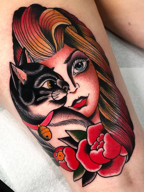 female color neo traditional татуировка на thigh #29847 | Тату мастер Iris Lys