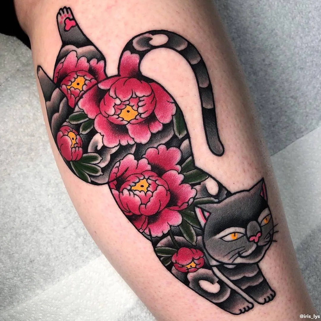 纹身艺术家Iris Lys，彩色传统猫纹身 | 英国