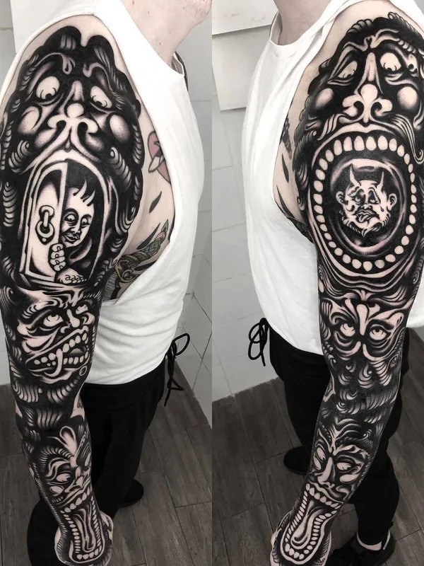 black blackwork Tatuaggio su full sleeve #29942 | Tatuatore Simone Ruco