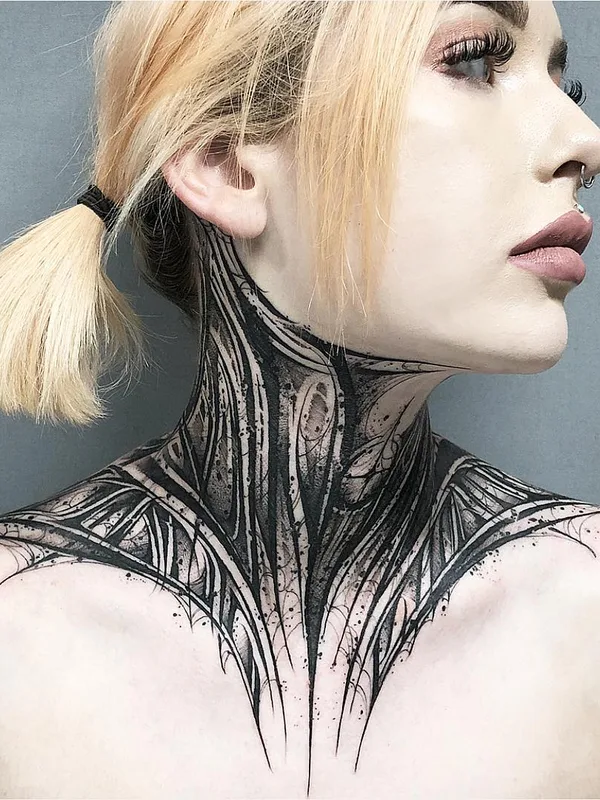 female black ornamental, lettering, blackwork 타투 부위 neck #29953 | 타투이스트 Станислав Громов
