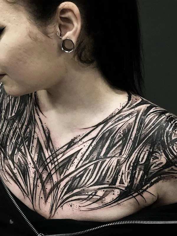 female black ornamental, lettering, blackwork 타투 부위 chest, collarbone #29958 | 타투이스트 Станислав Громов