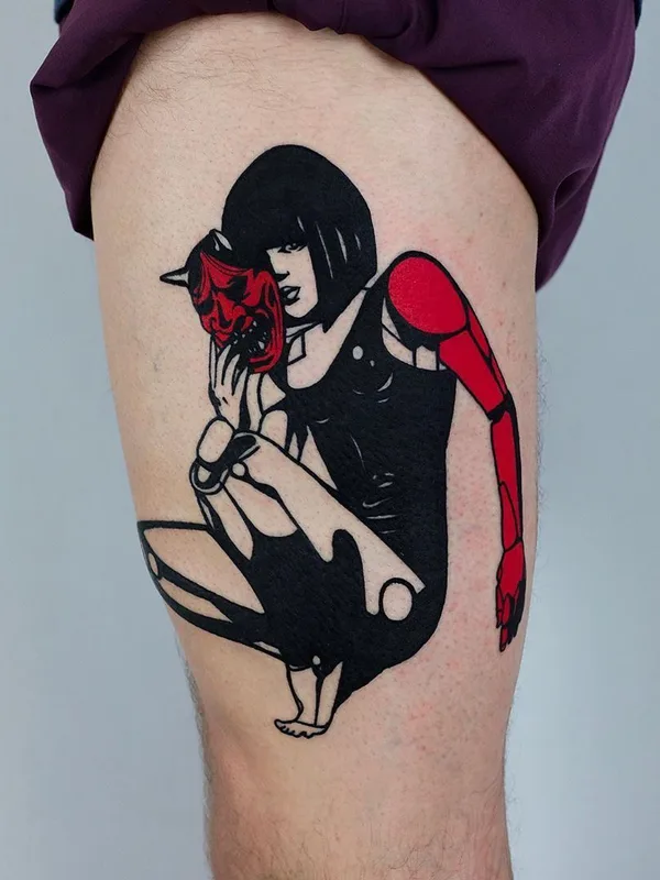 female color illustrative 纹身 在 thigh #35686 | 纹身师 The Wolf Rosario