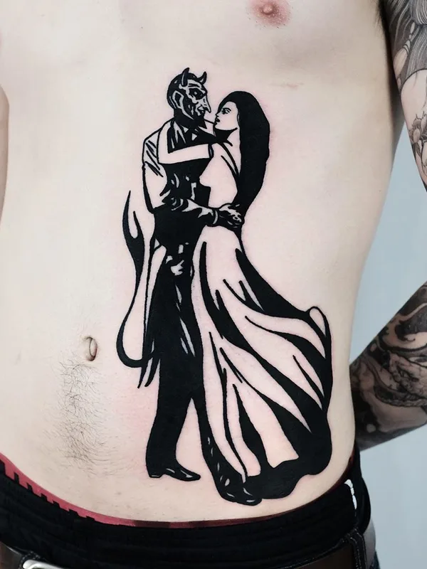 male black blackwork 纹身 在 stomach #35689 | 纹身师 The Wolf Rosario