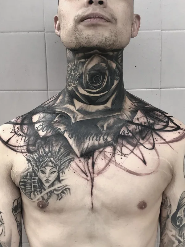 male black and grey black and grey tatouage sur neck #35717 | Artiste tatoueur Natalie Mickahlo Nox