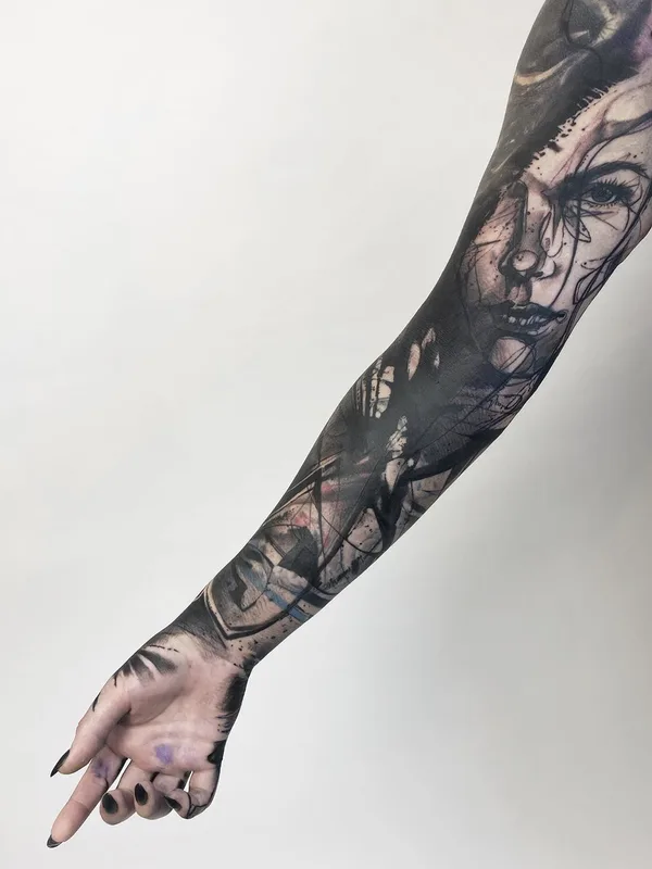 black blackwork tatouage sur full sleeve #35718 | Artiste tatoueur Natalie Mickahlo Nox