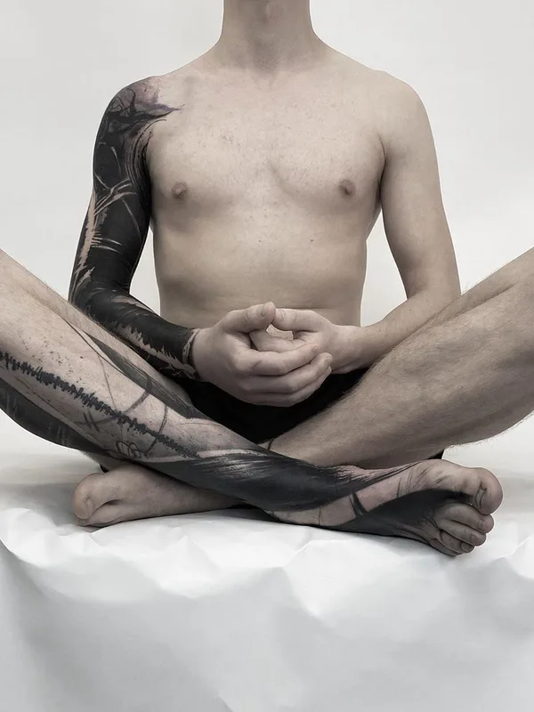 male black blackwork tatouage sur full sleeve #35719 | Artiste tatoueur Natalie Mickahlo Nox