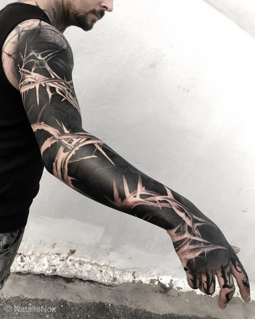 Tattoo artist Natalie Nox, black sketch tattoo, blackwork | Athens, Greece