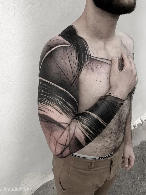 male black blackwork tatouage sur full sleeve #35723 | Artiste tatoueur Natalie Mickahlo Nox