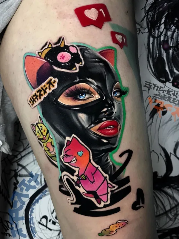 female color illustrative татуировка на thigh #35746 | Тату мастер Сергей Ерёмин