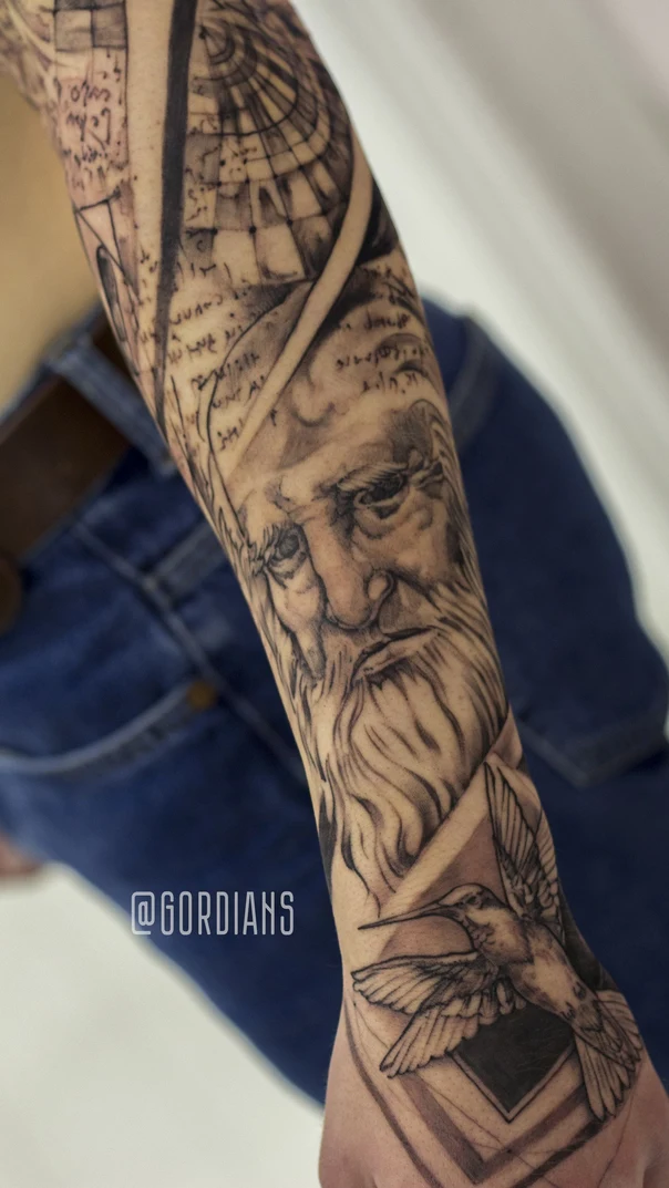 Реализм Portrait, Hummingbird tattoo на Полный рукав