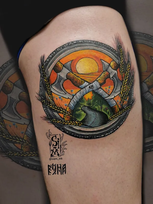 color illustrative татуировка на thigh #39200 | Тату мастер Иннокентий Siam 