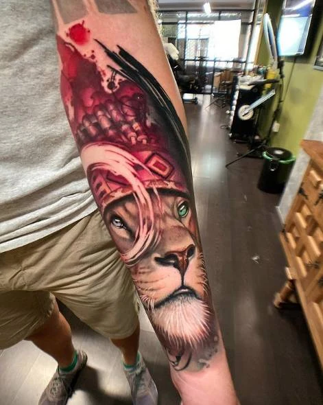 Realism Lion, Abstract tattoo on Forearm
