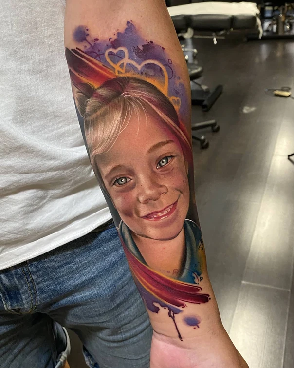 Realism Portrait, Heart tattoo on Forearm