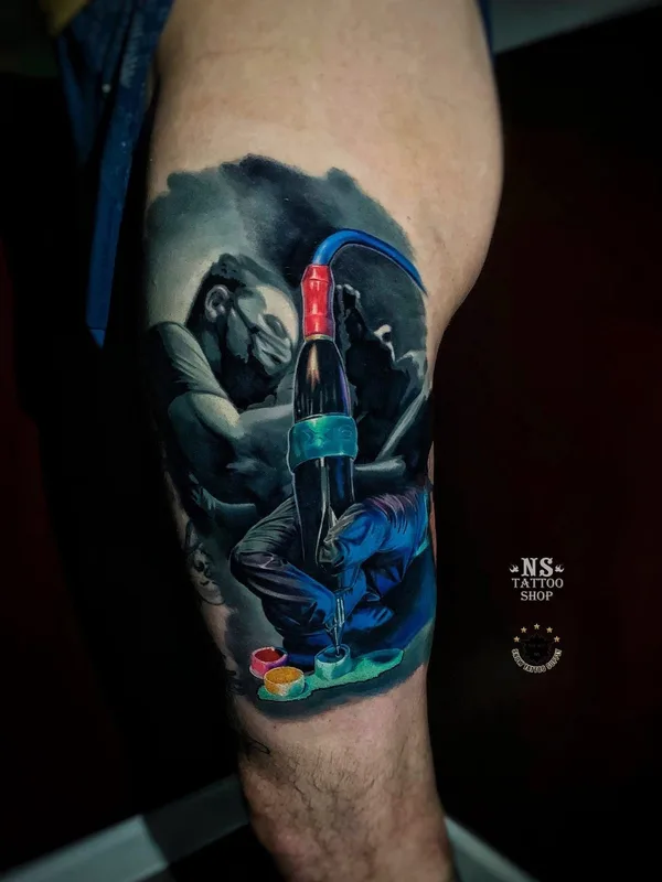 color realism tattoo on thigh #39340 | Tattoo Artist Руслан Мифтахов