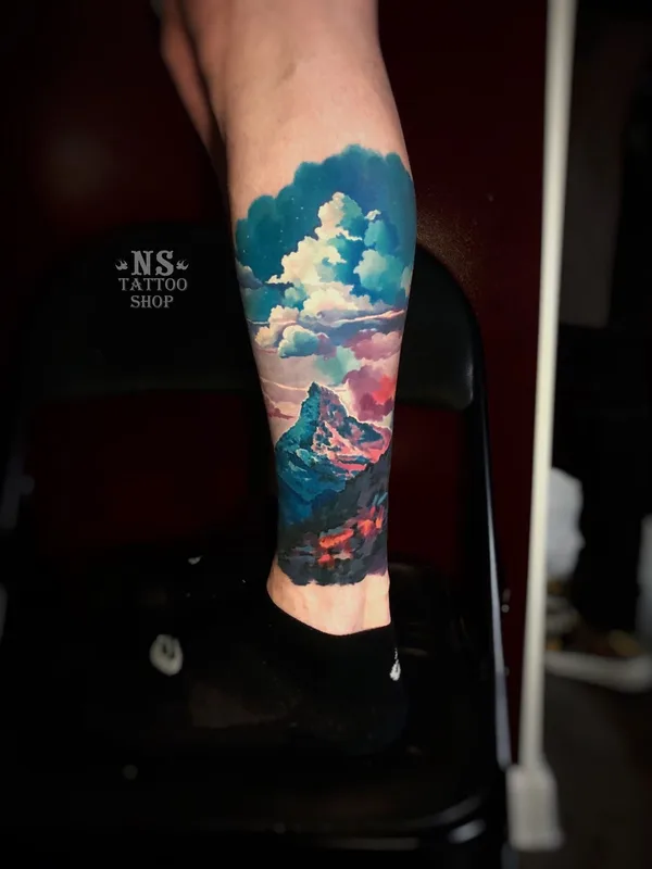 color watercolor tattoo on calf #39339 | Tattoo Artist Руслан Мифтахов