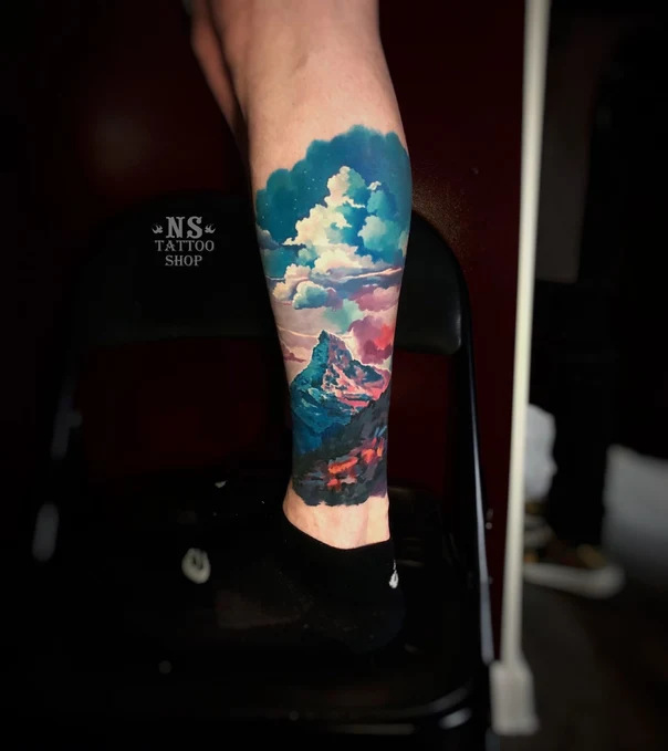 Акварель Mountain, Clouds tattoo на Икра
