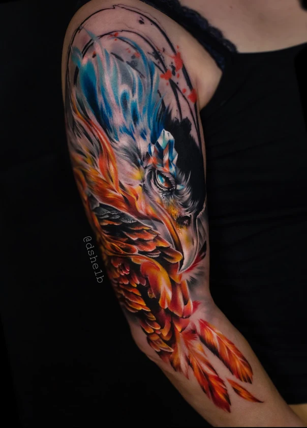 Реализм Phoenix, Bird tattoo на Полный рукав