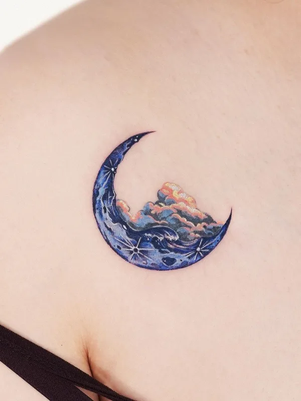 female color watercolor tattoo on collarbone #53581 | Tattoo Artist Fluffyattoo