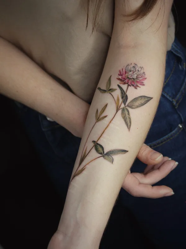 female color botanic tattoo on forearm #53602 | Tattoo Artist Елена Федченко