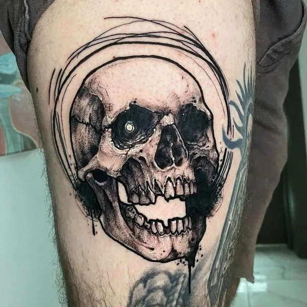 black and grey black and grey tatouage sur thigh #53736 | Artiste tatoueur Sabin Aliosa